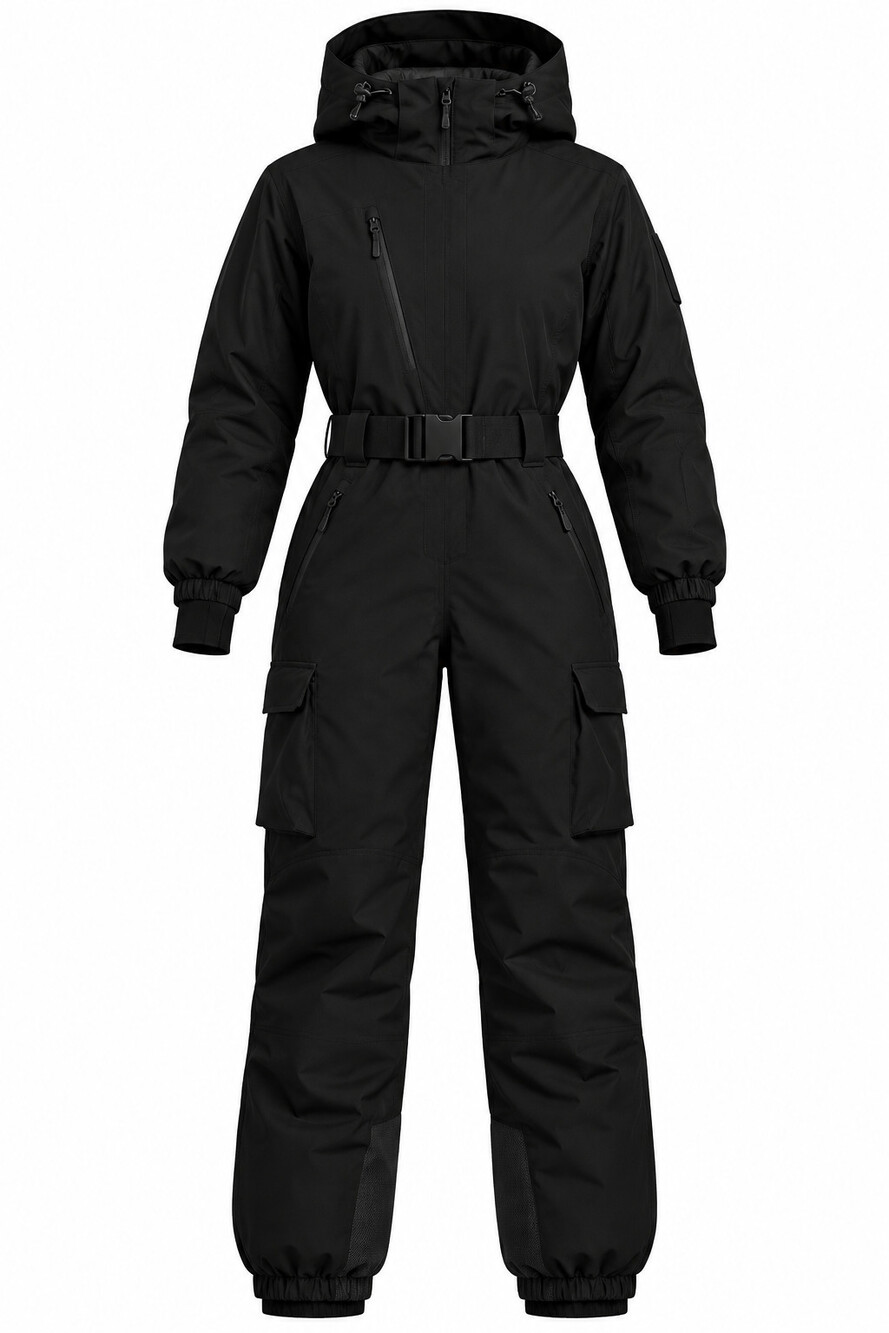GSOU SNOW Women's One-Piece Ski Suit, Black, Size M